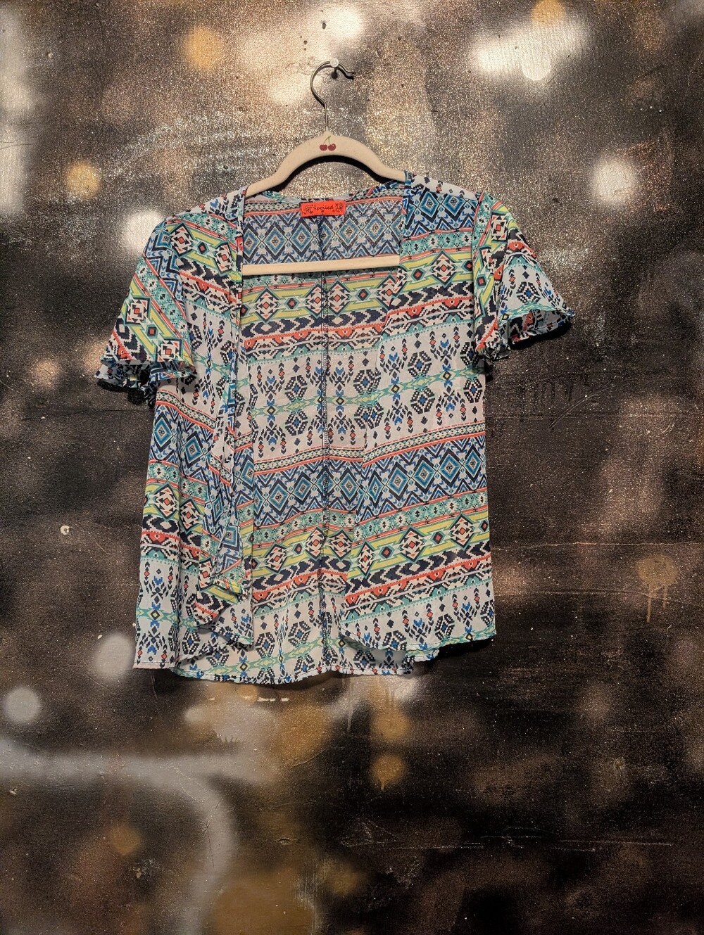 Spoiled Multicolor Aztec Open-Front Kimono Tunic - Blue Green Coral